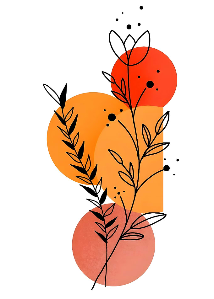 Minimalist Botanical Line Art with Shapes