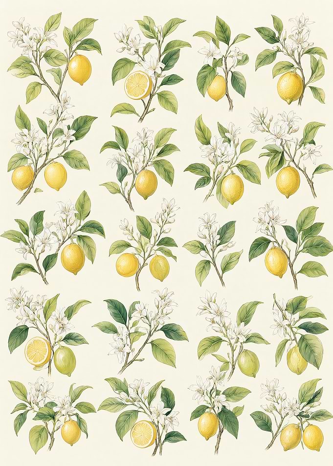 Botanical Lemon and Blossom Pattern