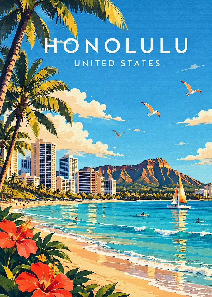 Honolulu Hawaii Travel Poster