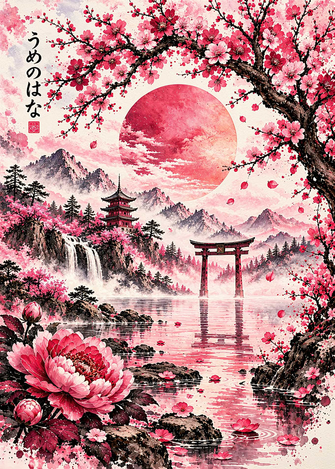 Japanese Cherry Blossom Landscape Art