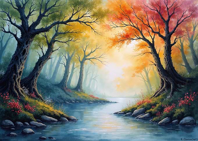 Enchanted Forest River at Sunset