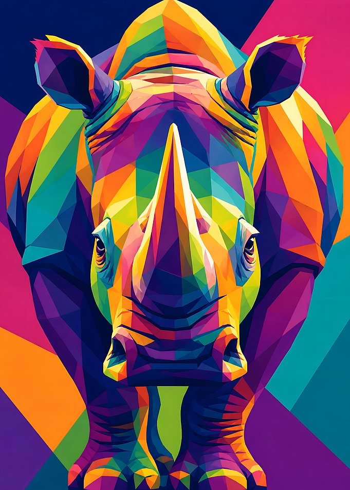 Colorful Geometric Low Poly Rhino Portrait