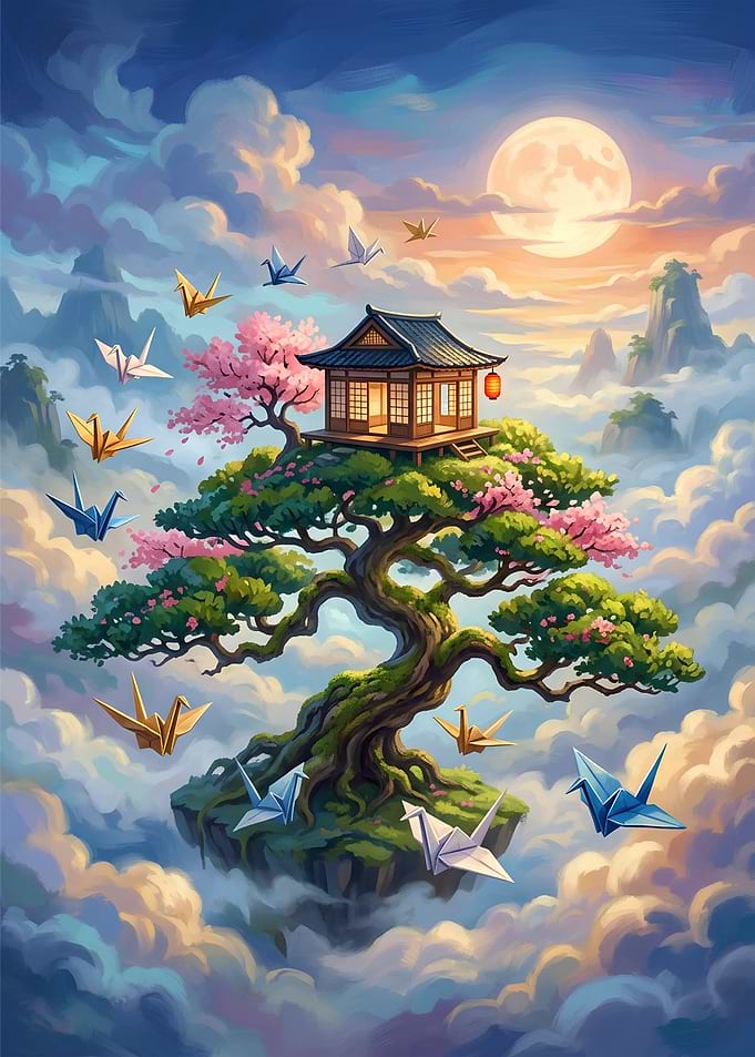 Floating Bonsai Temple in the Clouds