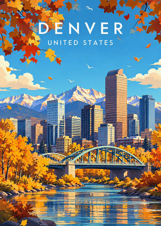 Denver Skyline Autumn Travel Poster