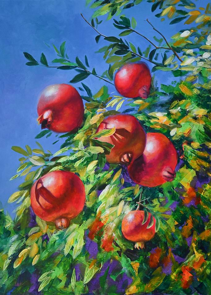 Vibrant Pomegranate Tree Painting
