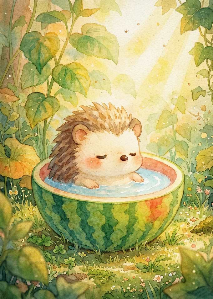 Hedgehog Watermelon Bath Watercolor