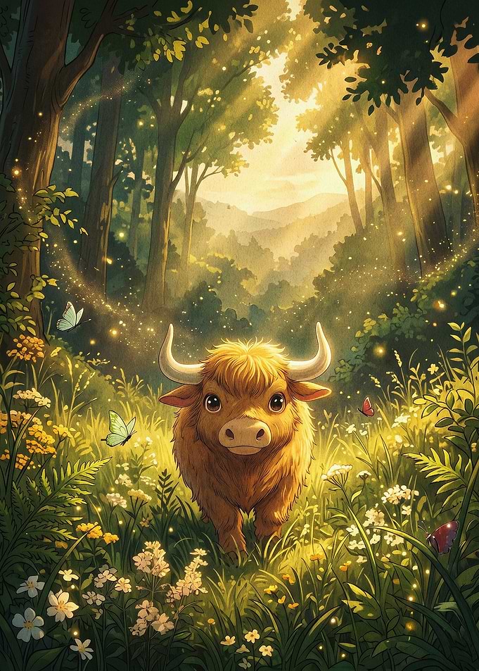 Highland Cow Forest Magic Art