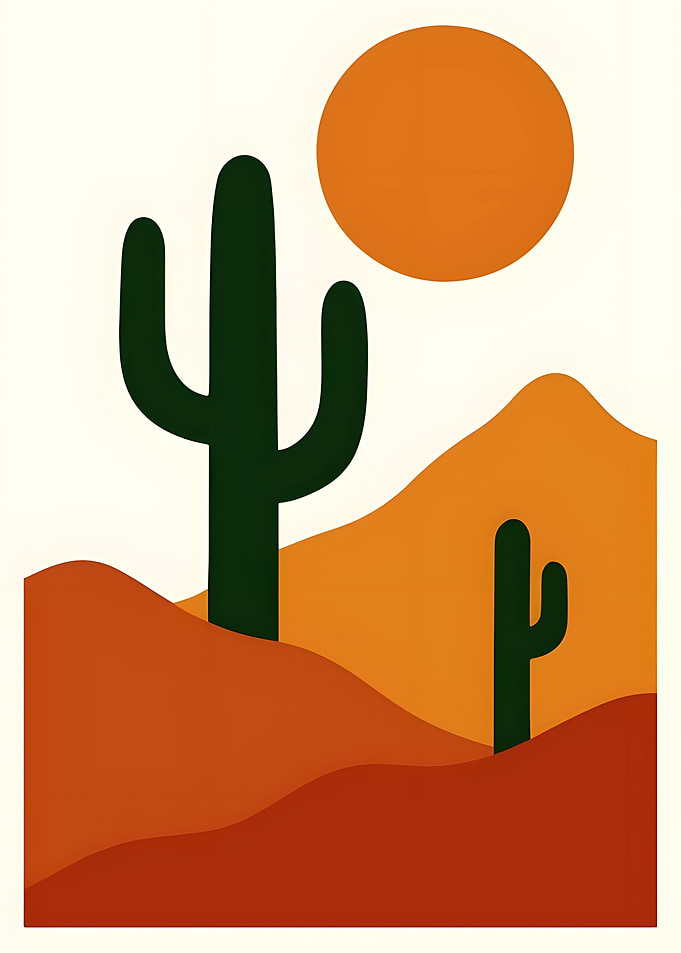 Minimalist Desert Landscape with Cacti