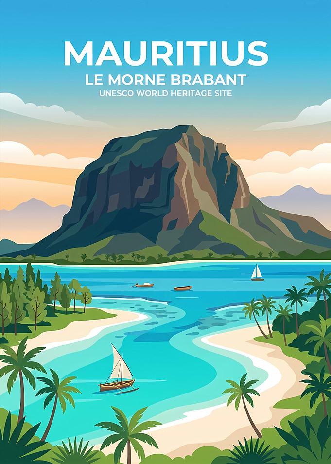 Mauritius Le Morne Brabant Travel Poster