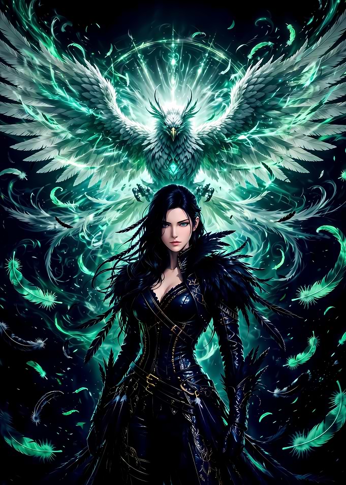 Dark Fantasy Warrior with Spirit Phoenix