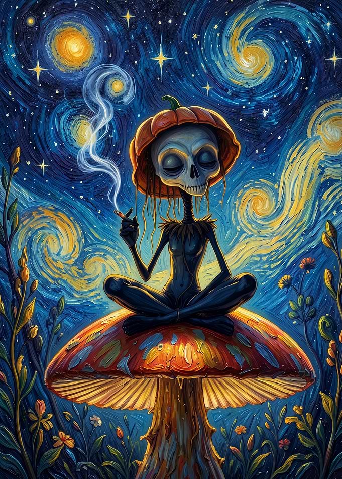Skeleton Pumpkin Spirit on Mushroom