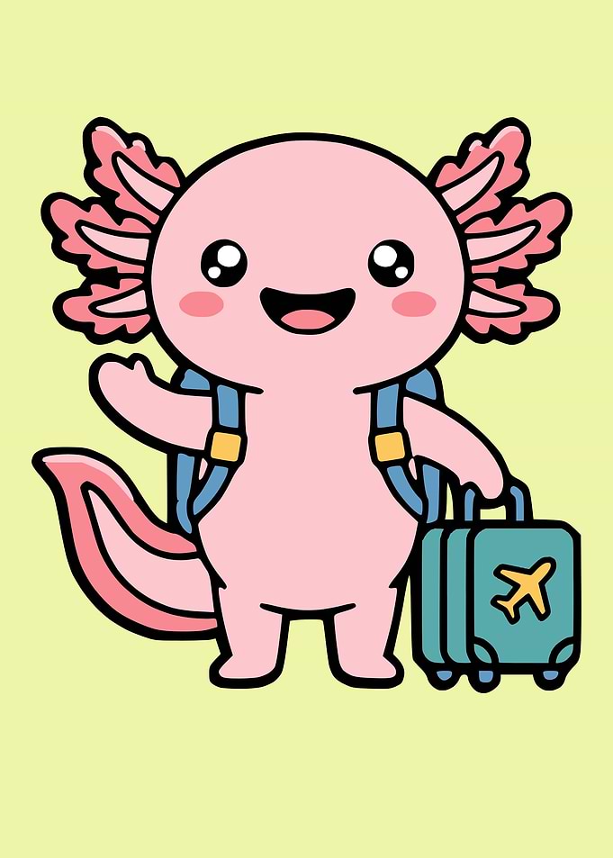 Cute Axolotl Traveler Cartoon