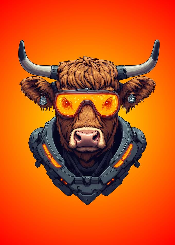 Cyberpunk Mecha Highland Cow King