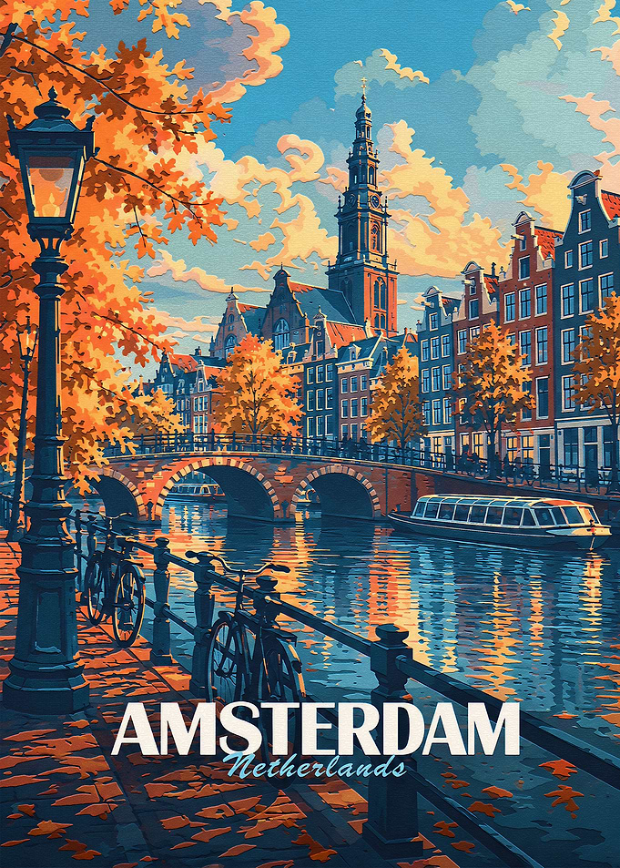 Amsterdam Canal Autumn Travel Poster