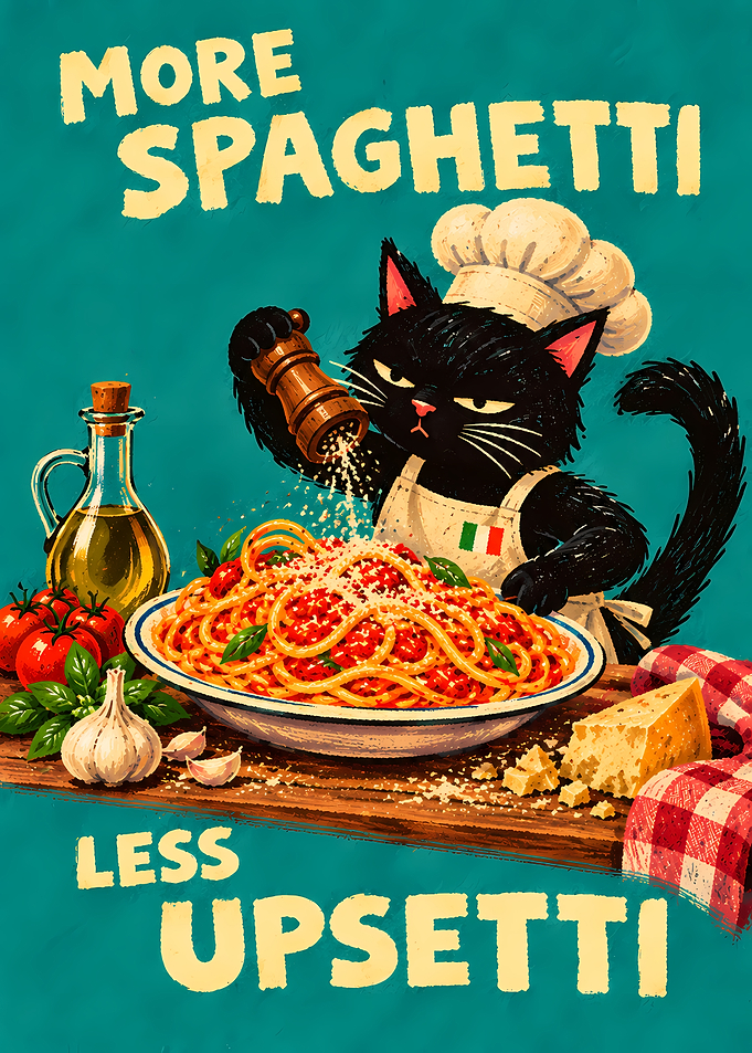 More Spaghetti Less Upsetti Cat Poster
