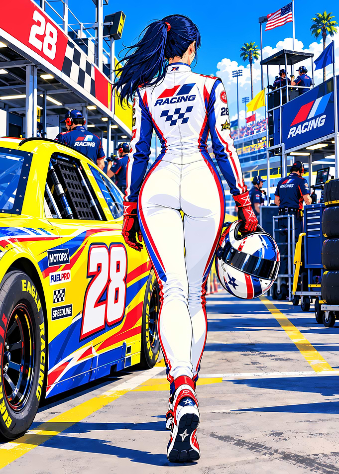 Female Race Car Driver in Pit Lane