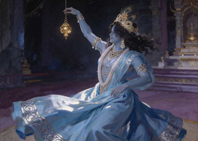 Lord Krishna Holding a Golden Lamp