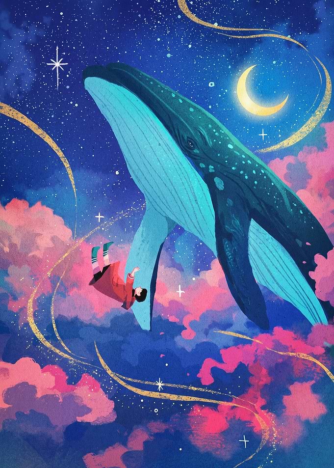 Whale Flight Cosmic Fantasy Poster