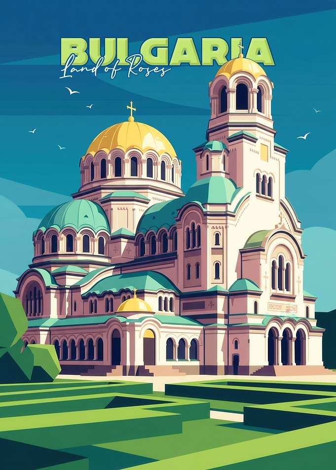 Bulgaria Travel Poster Alexander Nevsky Cathedral