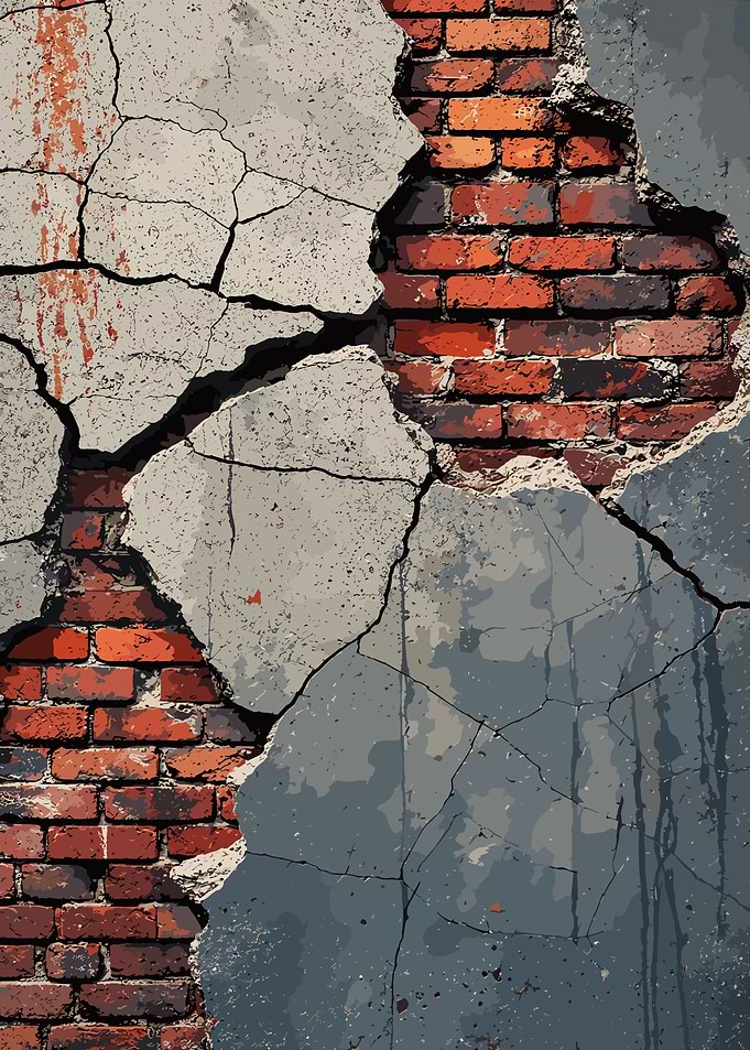 Cracked Concrete and Red Brick Wall
