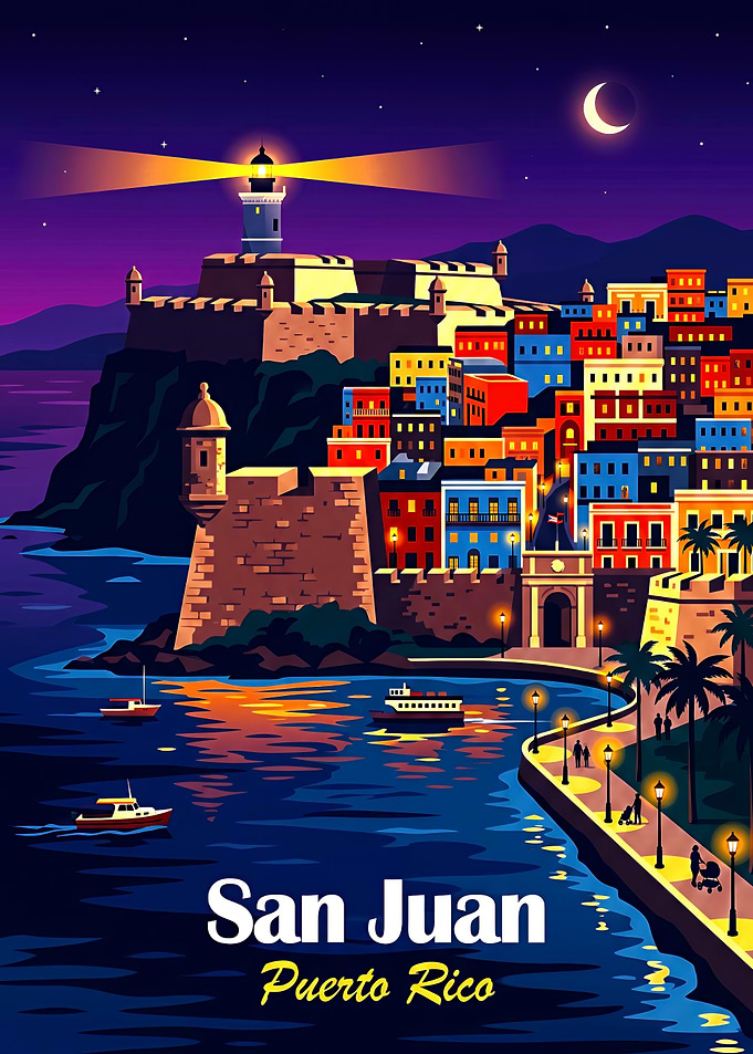 San Juan Puerto Rico Night Poster