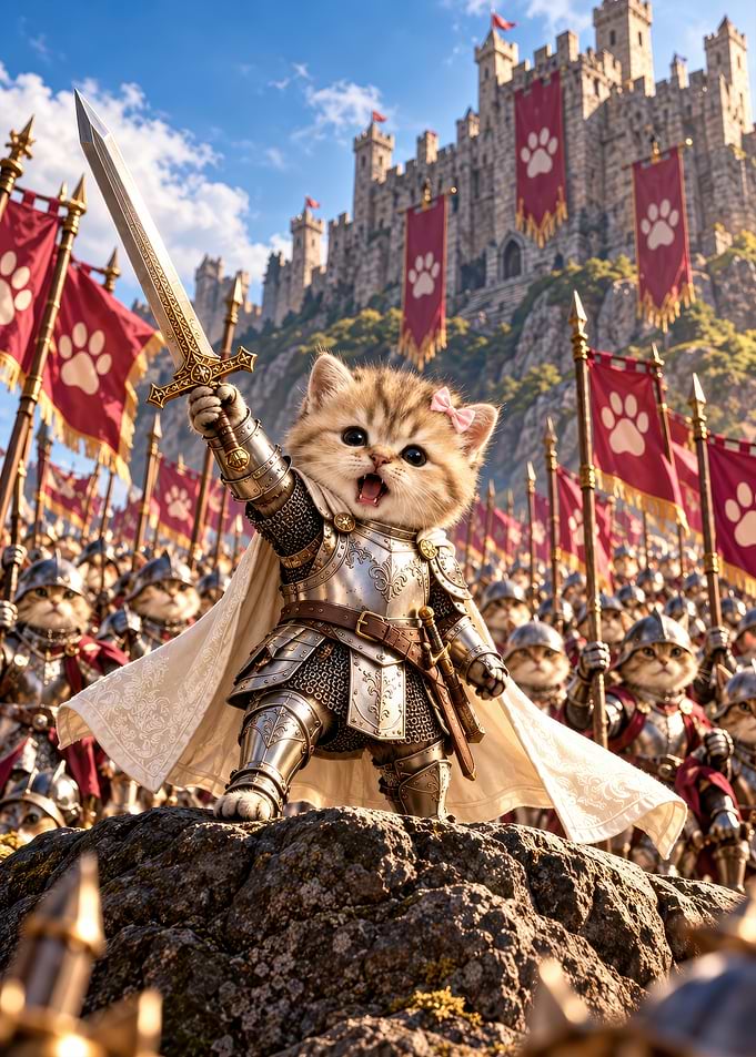 Kitten Knight Leading Cat Army