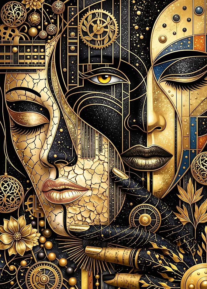 Art Deco Gold and Black Faces