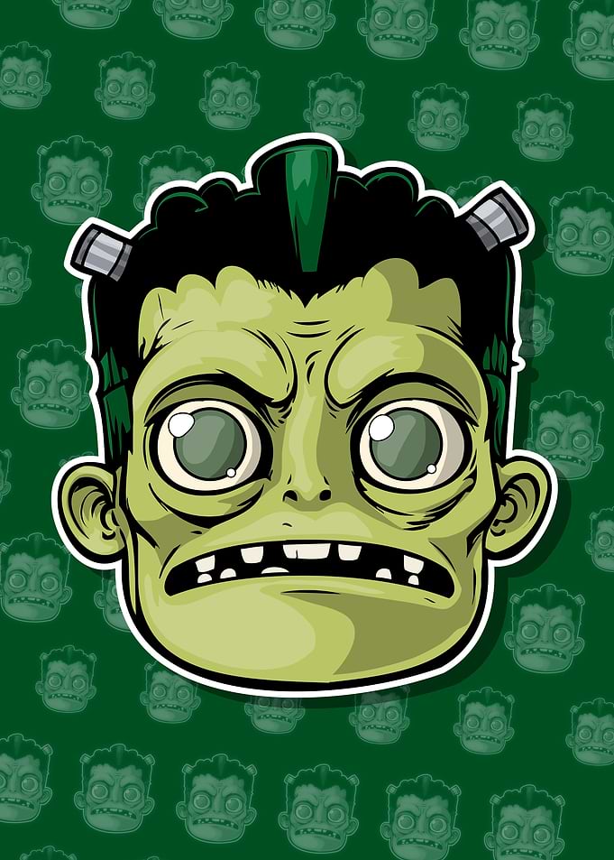 Cartoon Frankenstein Monster Head Illustration