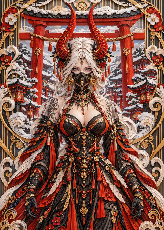 Oni Demon Princess in Winter Shrine