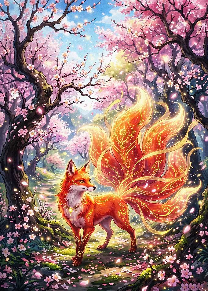 Kitsune Fox Cherry Blossom Fantasy