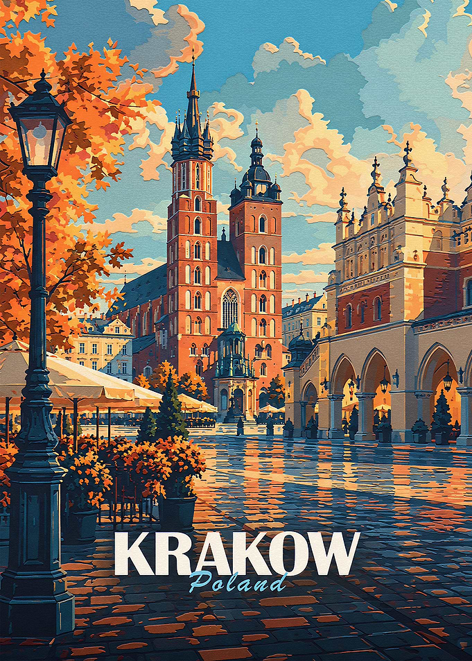 Krakow Poland Travel Poster