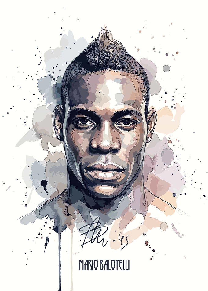 Mario Balotelli Watercolor Portrait Art