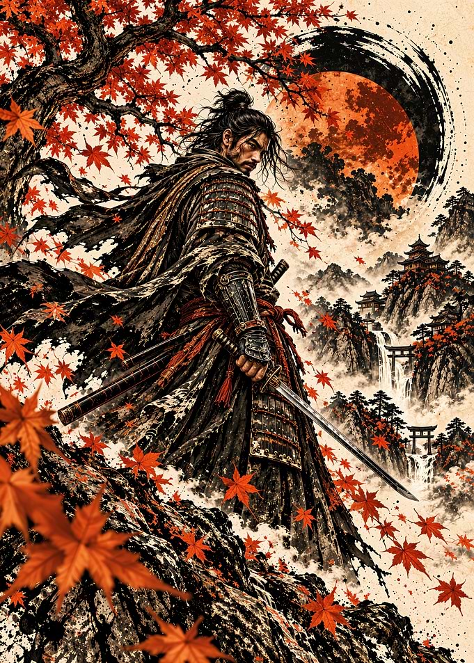 Samurai Warrior Under Maple Tree
