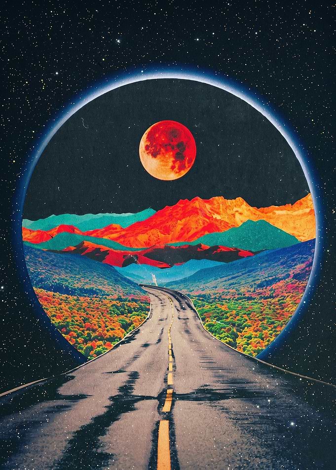 Cosmic Road Surreal Mountain Art