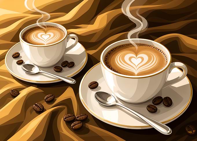 Two Cups of Heart Latte Coffee Art