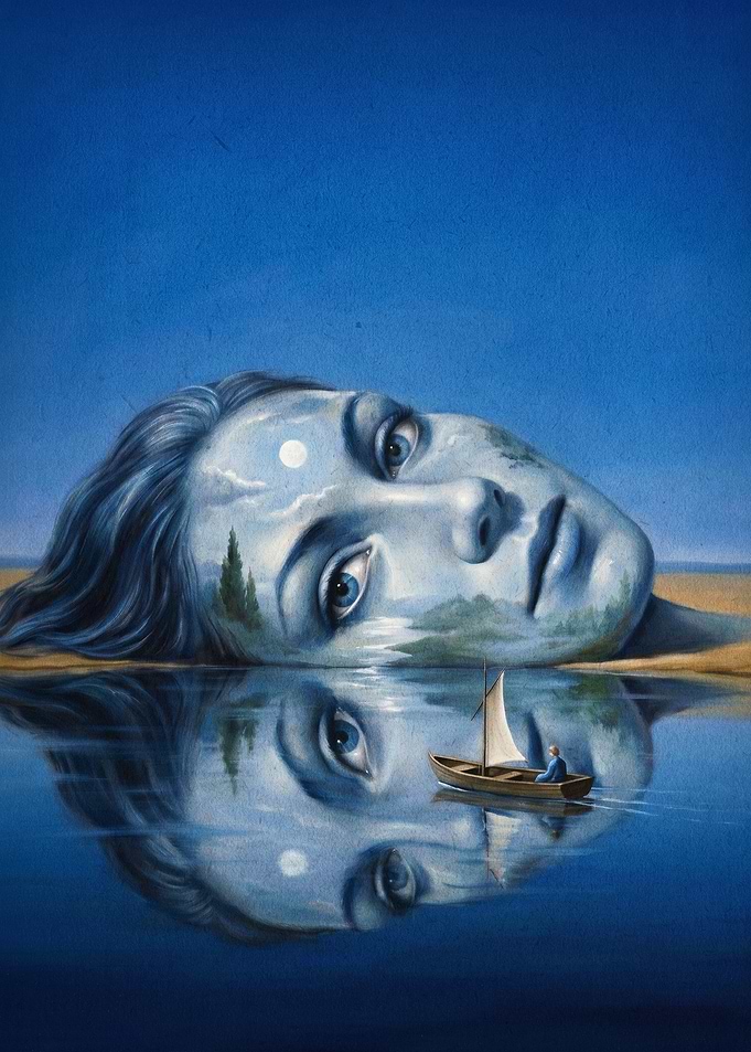 Surreal Landscape Face Art Poster