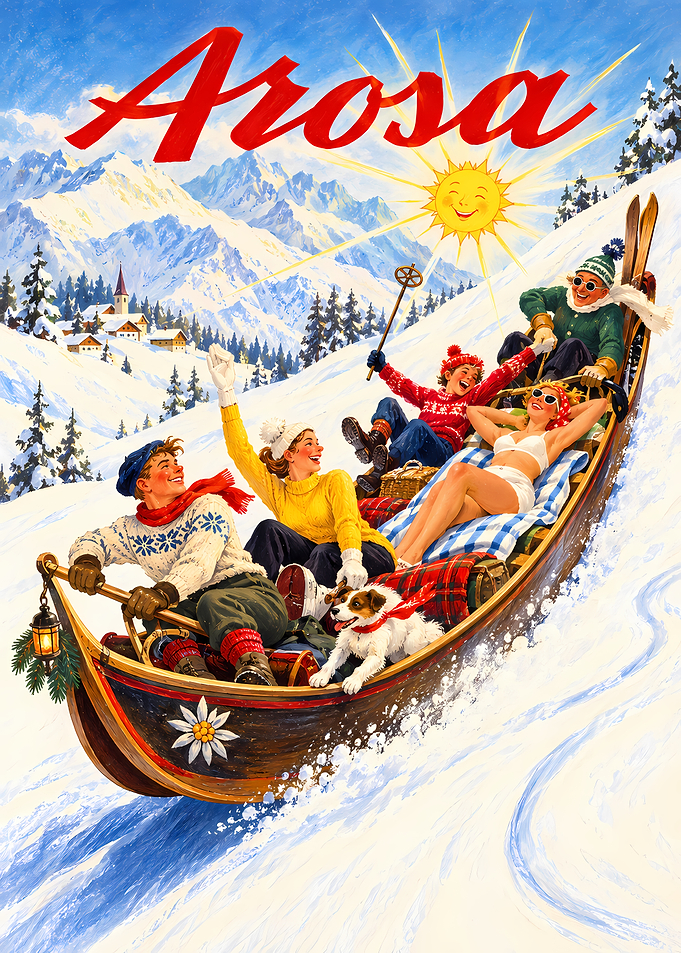 Vintage Arosa Ski Resort Travel Poster