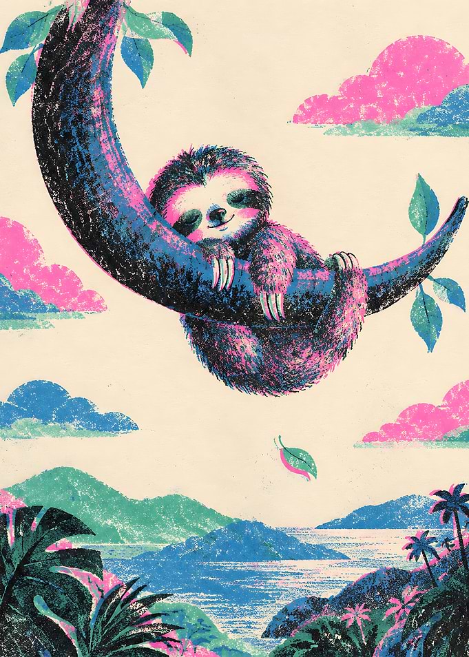 Sleeping Sloth on Crescent Moon