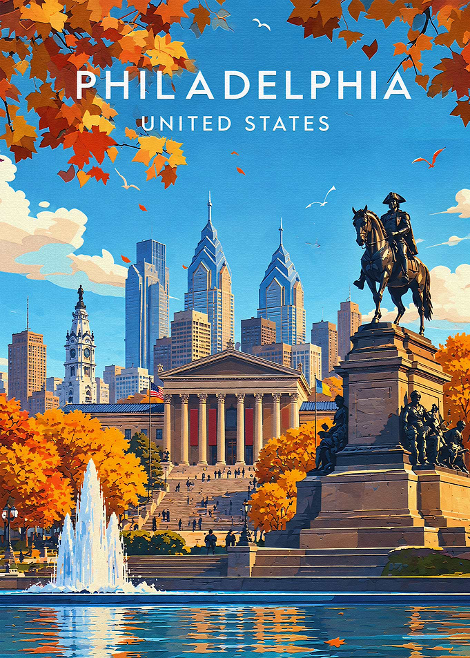 Philadelphia Travel Poster Autumn Skyline