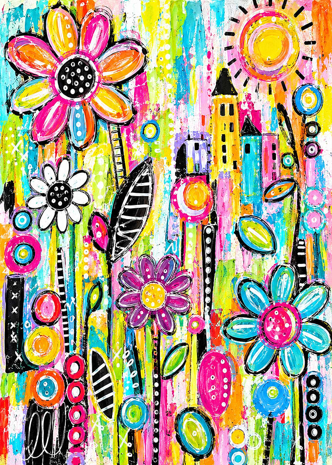 Vibrant Abstract Floral Garden Painting