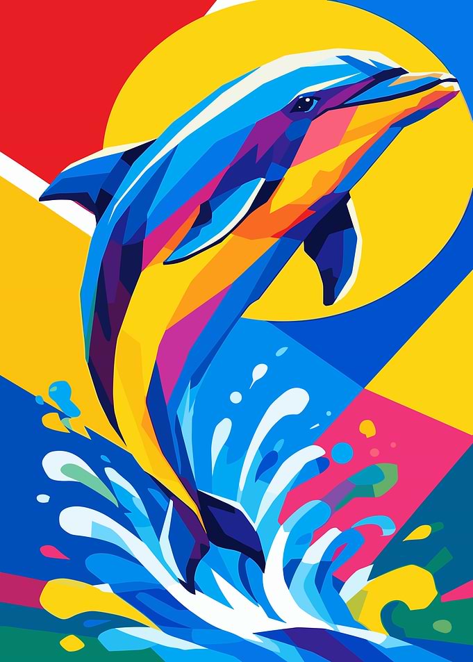 Colorful Pop Art Jumping Dolphin