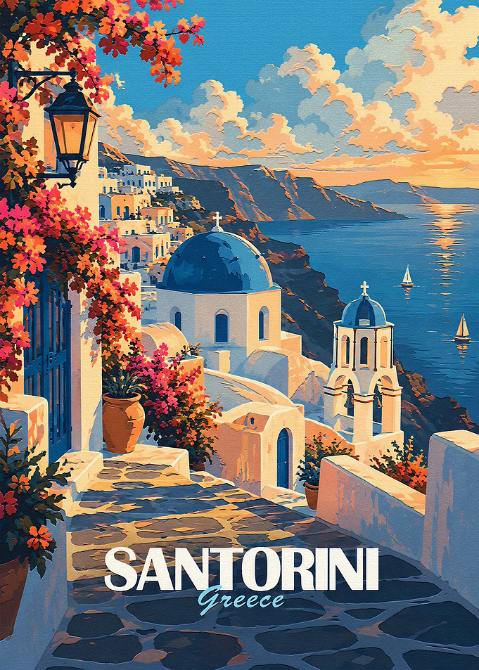 Santorini Greece Travel Poster