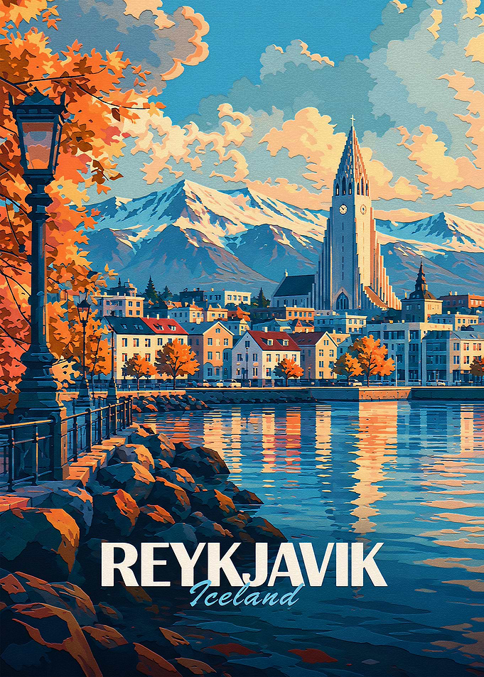 Reykjavik Iceland Travel Poster Art