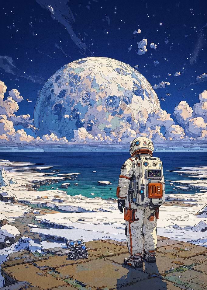 Astronaut Moon Landscape Retro Art