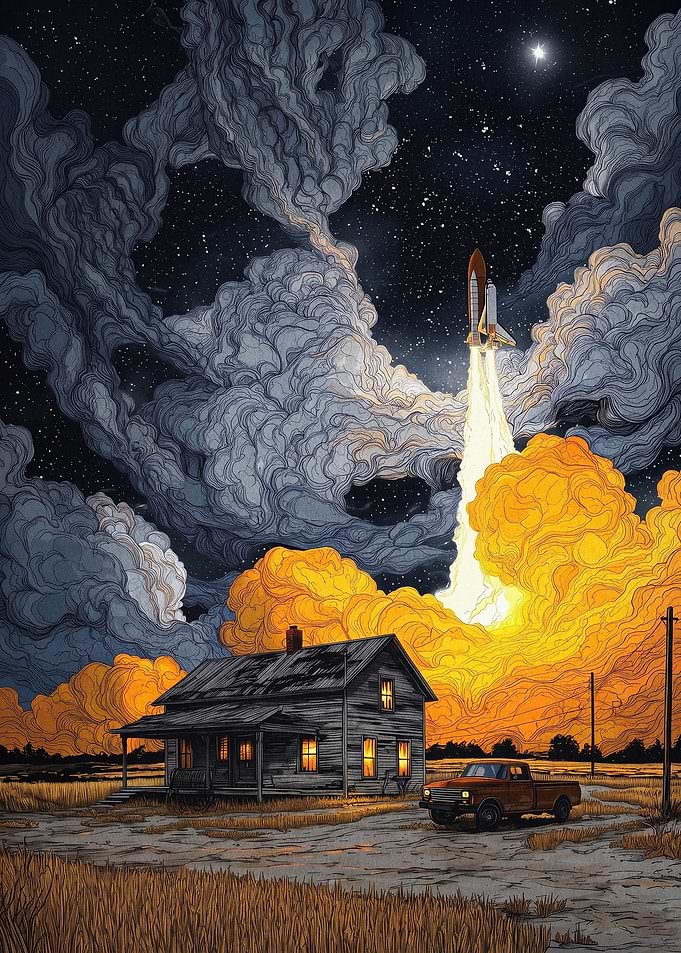 Rocket Launch Space House Art