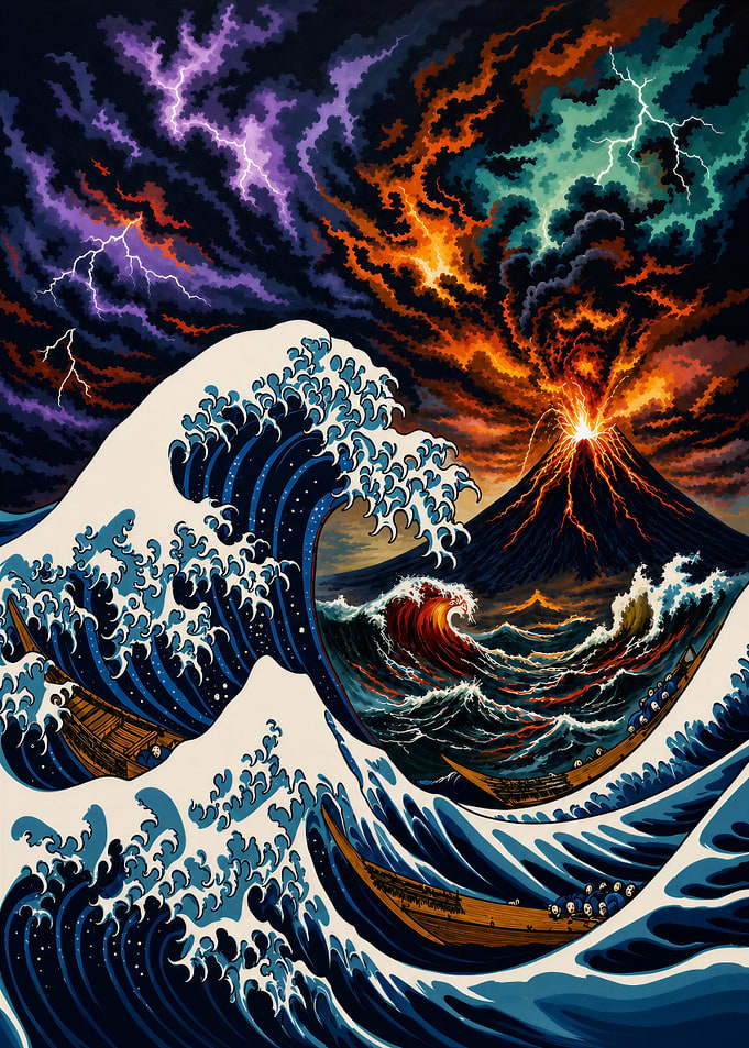 The Great Wave and Volcanic Eruption