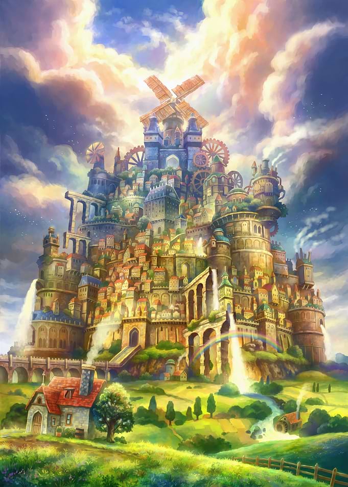 Whimsical Steampunk Fantasy Castle Landscape