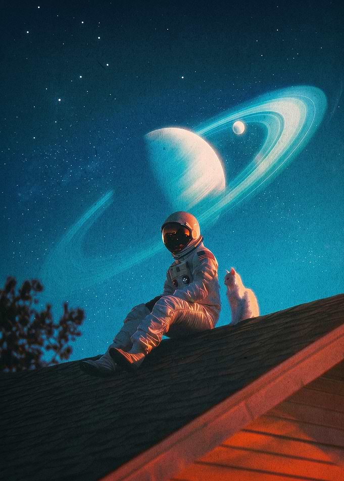 Astronaut Roof Cosmic Surreal Art