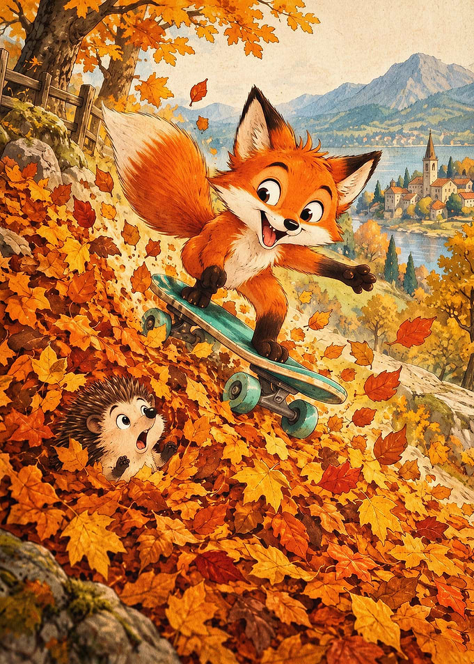 Fox Skate Fall Vintage Art