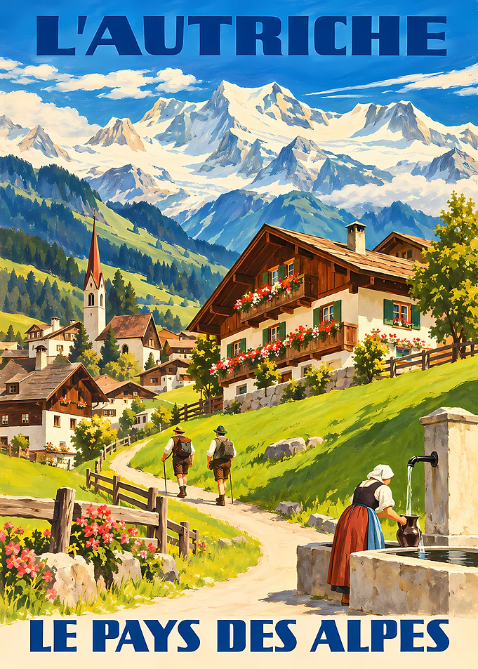 Vintage Austrian Alps Travel Poster